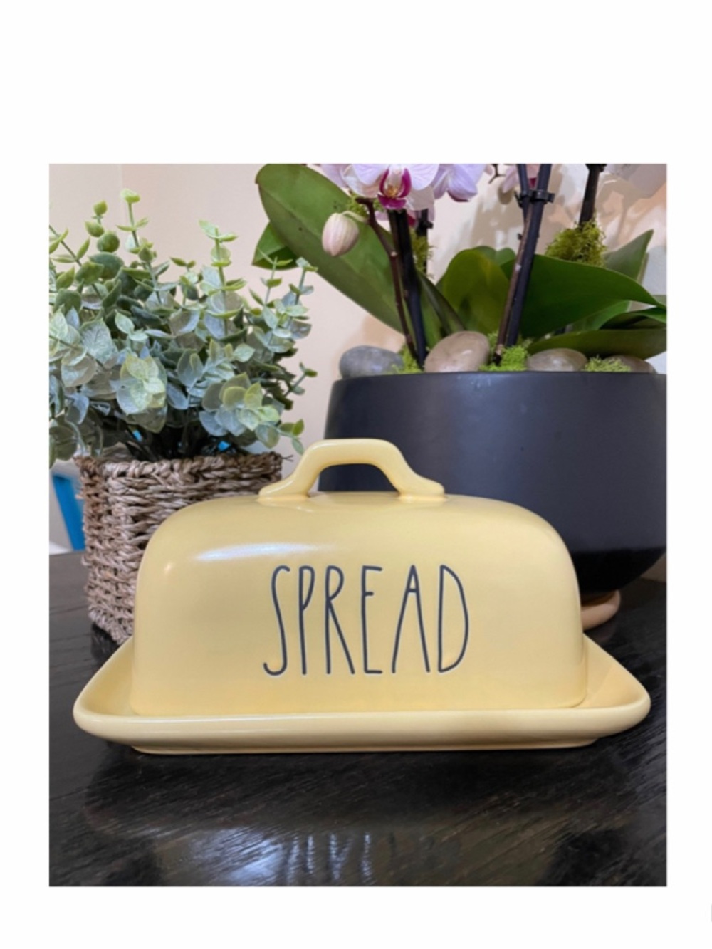 NEW Rae Dunn Yellow 'SPREAD' Ceramic Butter Dish Farmhouse Kitchen Spring Decor
